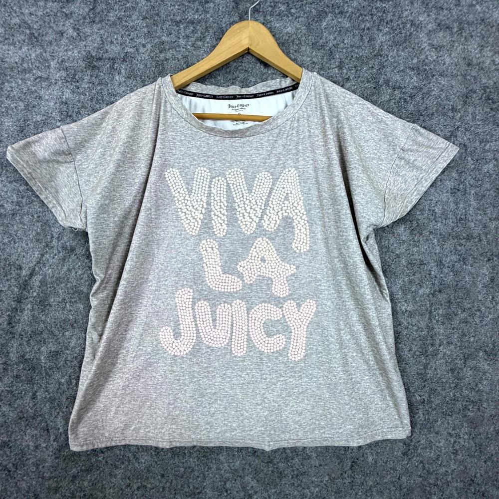 Juicy Couture Sleepwear T-Shirt Womens XL Gray Viva La Juicy Polka Dot Graphic
